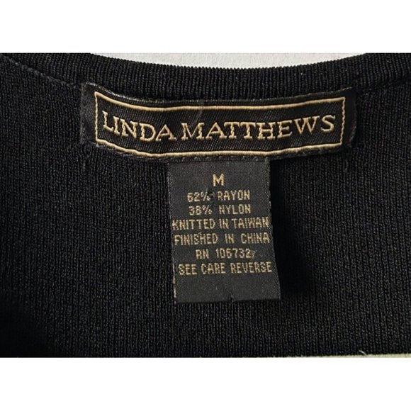 Linda Matthews Women's Black Beaded Trim Sleeveless Top Size Medium - Picture 5 of 8